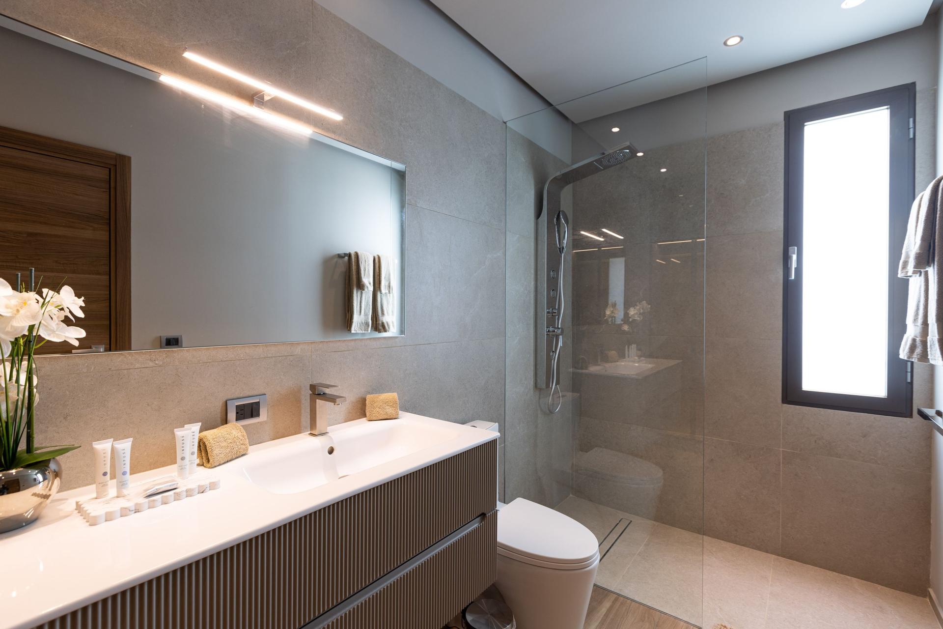 Panoramic Ocean-View Contemporary Apartment with Calacatta Marble Waterfall Island & Glass-Walled Terrace